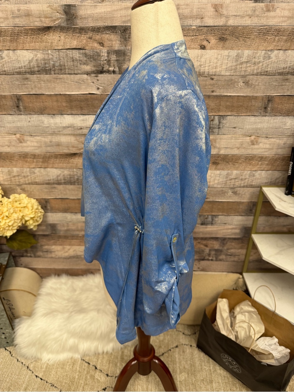 Blue Colleen Lopez Jacquard Satin Kimono Jacket XS - Picture 2 of 5